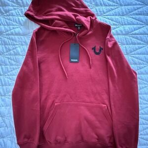 TRUE RELIGION BUDHA RED FLEECE PULLOVER SWEATSHIRT HOODIE MENS SIZE‎ XL